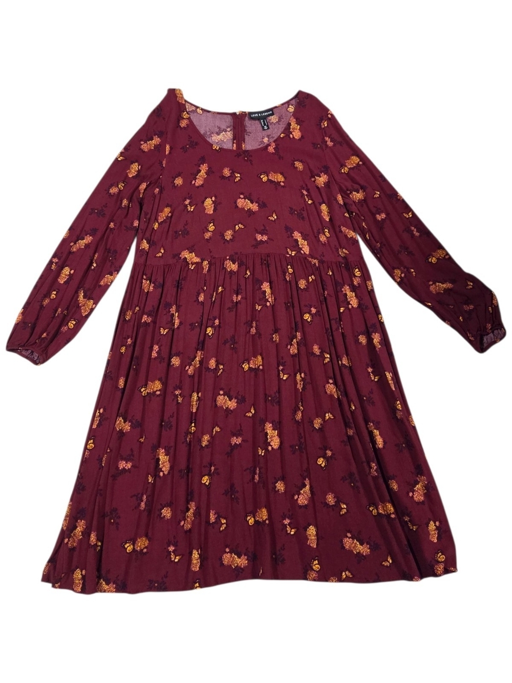 Love & Legend Maroon Floral Long-Sleeve Swing Dress